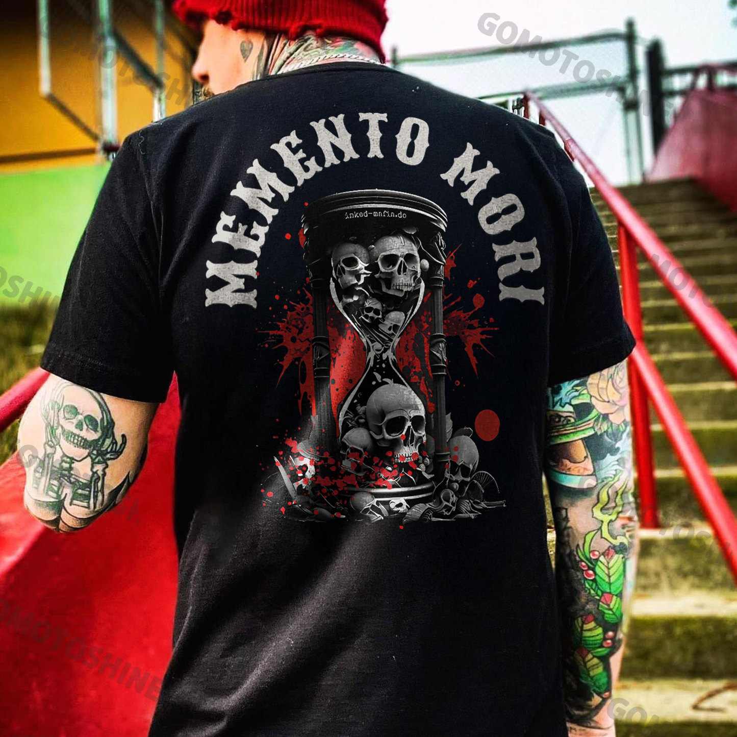 MEMENTO MORI Skull Hourglass Print Men's T-Shirt
