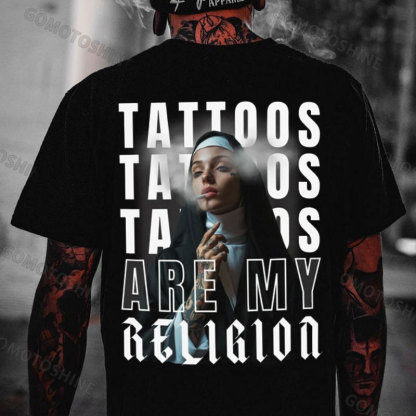 TATTOOS ARE MY RELIGION Smoking Nun Print Men's T-Shirt