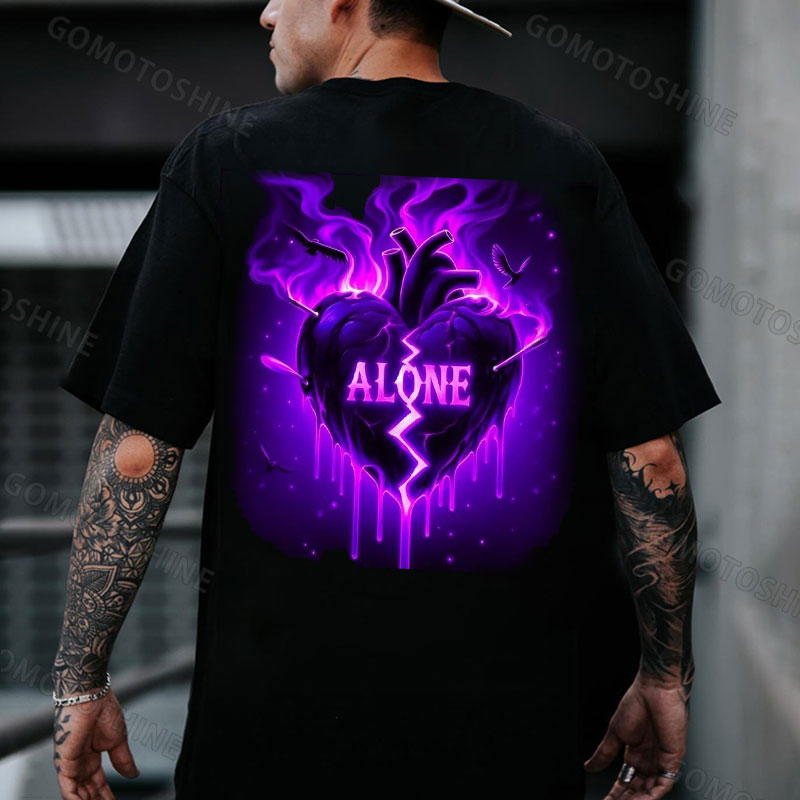ALONE Broken Heart Print Men's T-Shirt