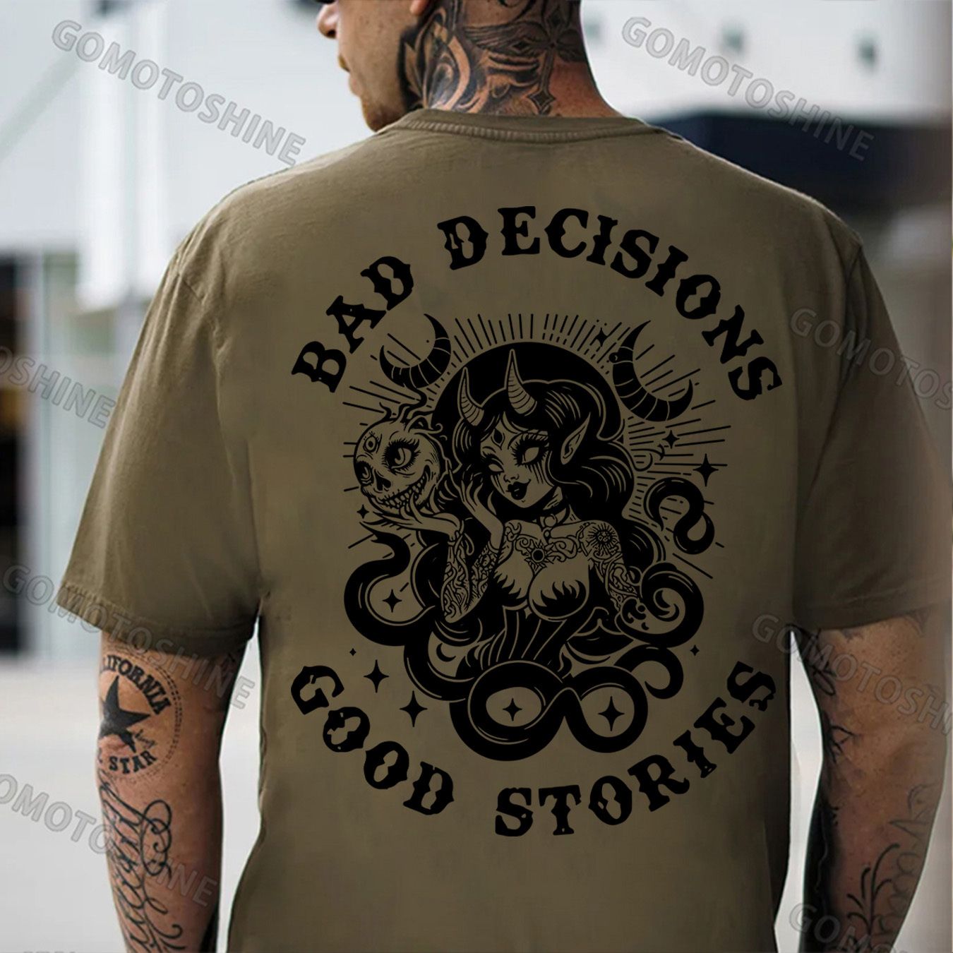 BAD DECISIONS GOOD STORIES Evil Sexy Witch Print Men's T-Shirt