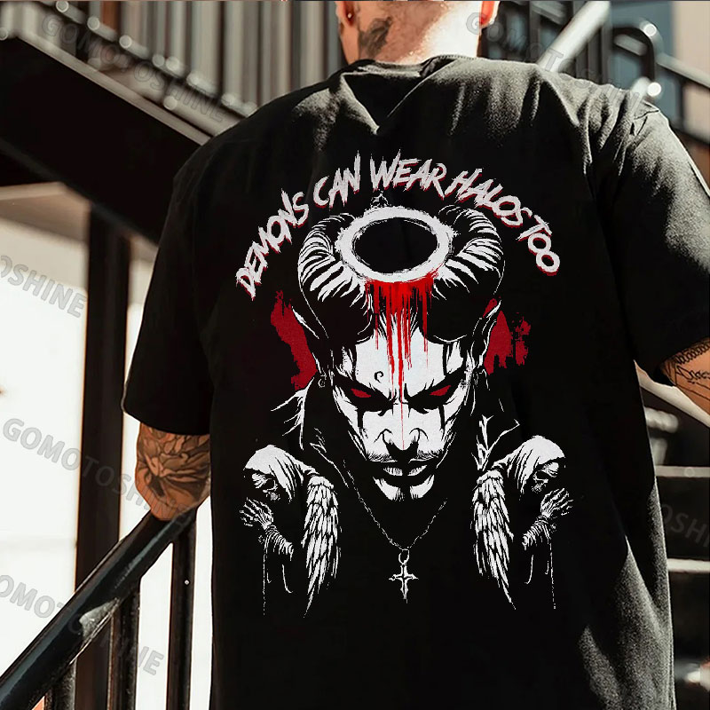 DEMONS CAN WEAR HALOS TOO Bleeding Devil Print Men's T-Shirt