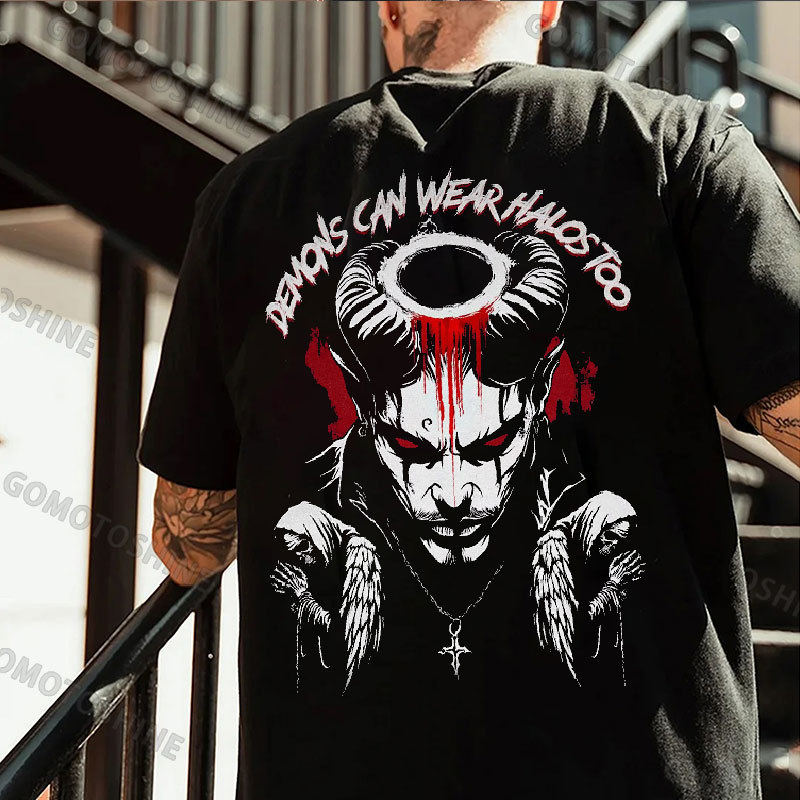 DEMONS CAN WEAR HALOS TOO Bleeding Devil Print Men's T-Shirt