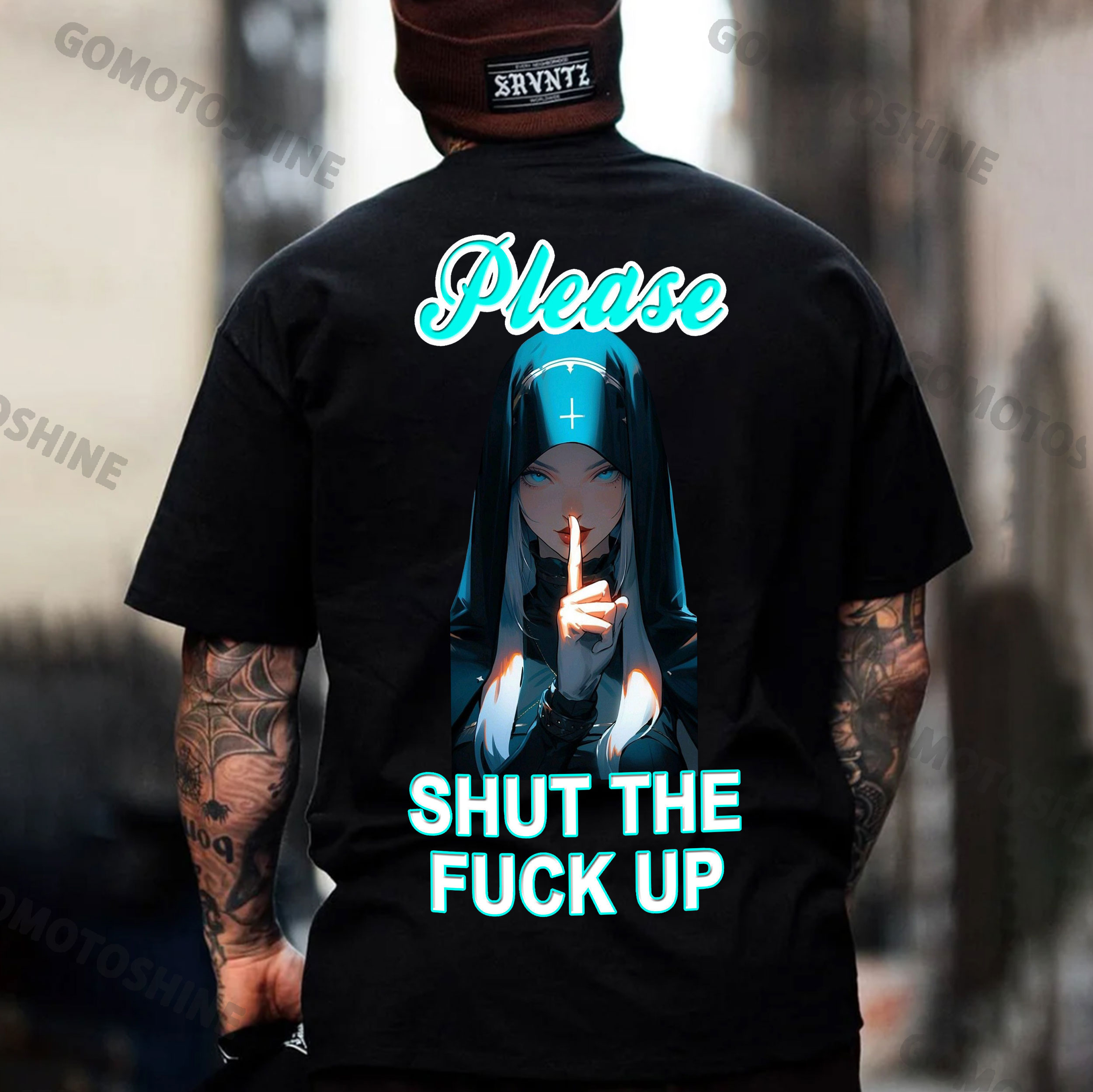 PLEASE SHUT THE FUCK UP Keep Silent Nun Print Men's T-Shirt