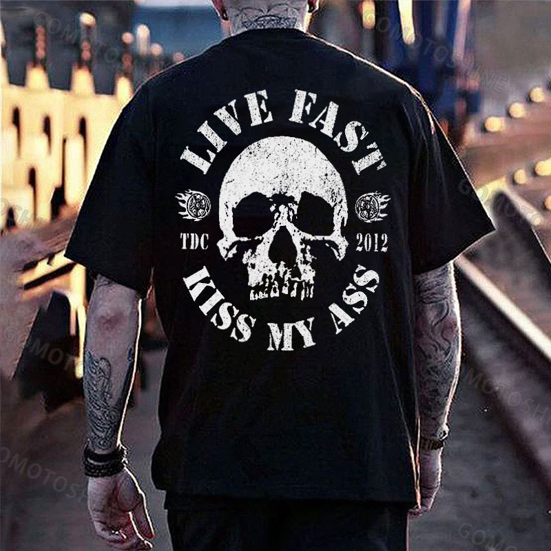 LIVE FAST KISS MY ASS Skull Print Men's T-Shirt