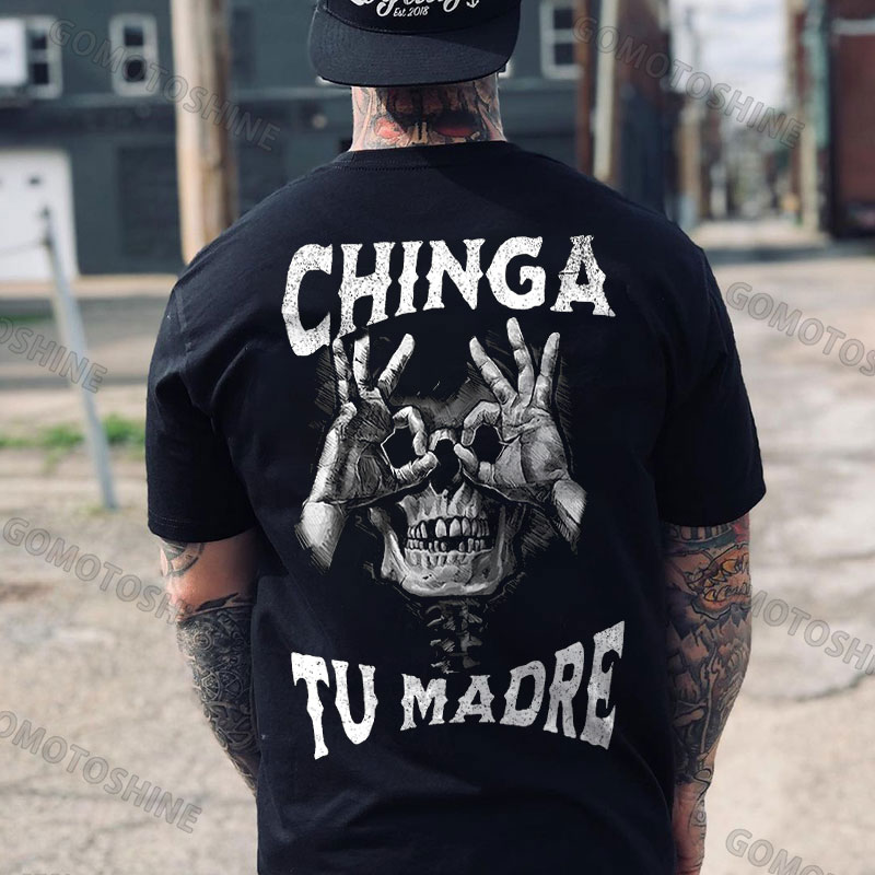 CHINGA TU MADRE Skull With OK Print Men's T-Shirt