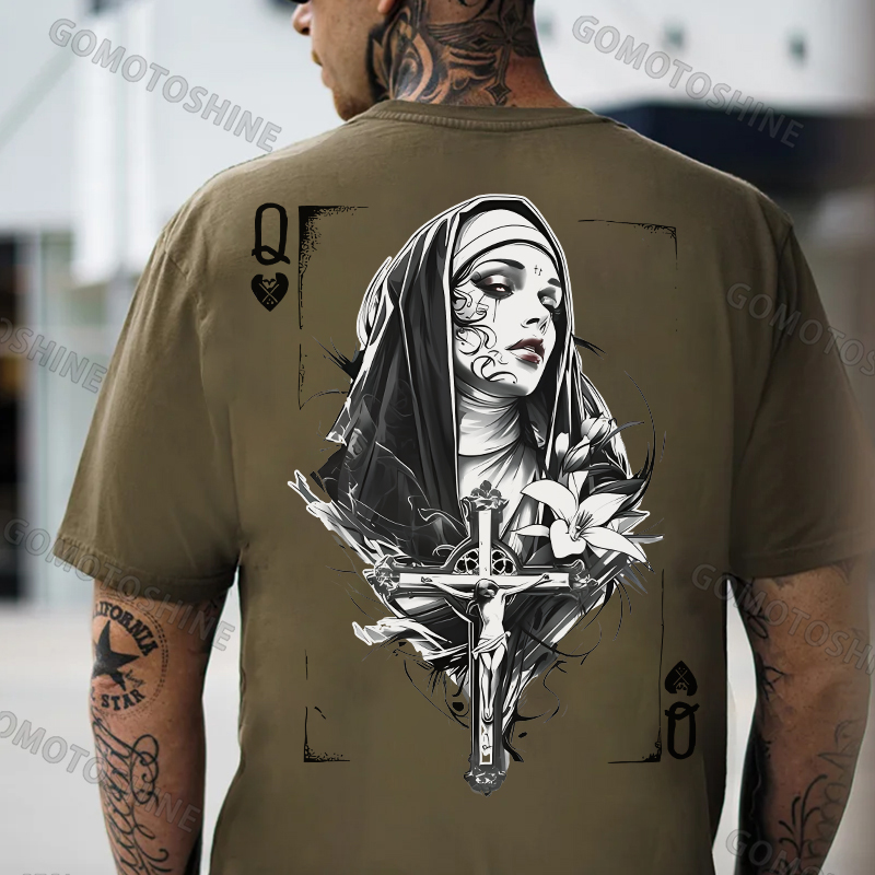 Poker Q Evil Nun Print Men's T-Shirt