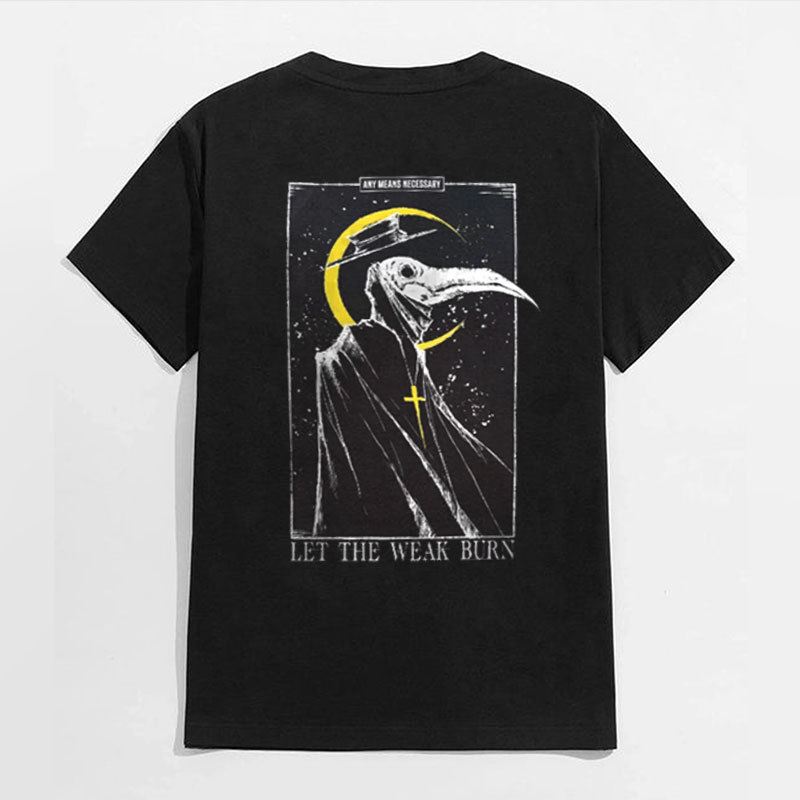 LET THE WEAK BURN Doctor Crow Black Print T-shirt