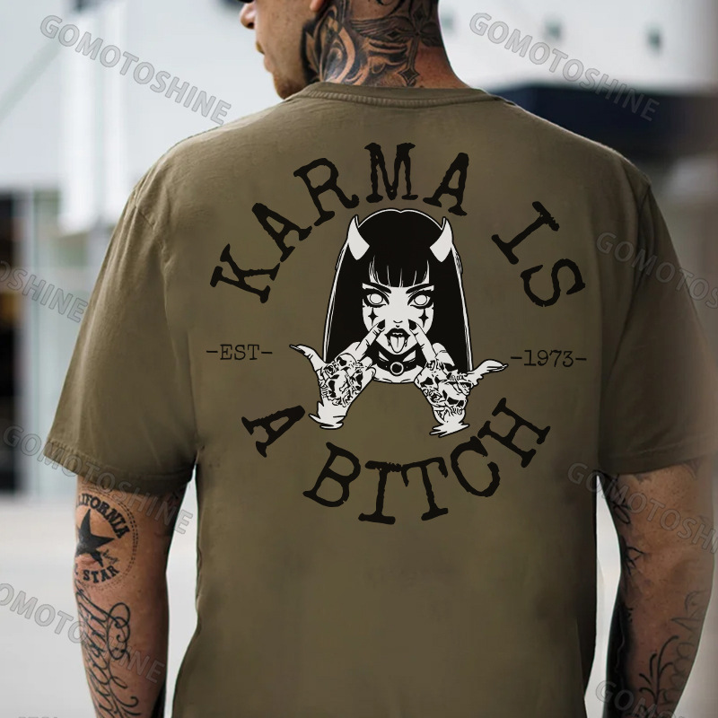 KARMA IS A BITCH Defiant Devil Girl Print Men's T-Shirt