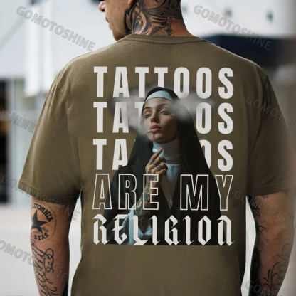 TATTOOS ARE MY RELIGION Smoking Nun Print Men's T-Shirt