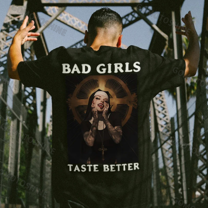 BAD GIRLS TASTE BETTER Sexy Tattooed Nun Print Men's T-Shirt