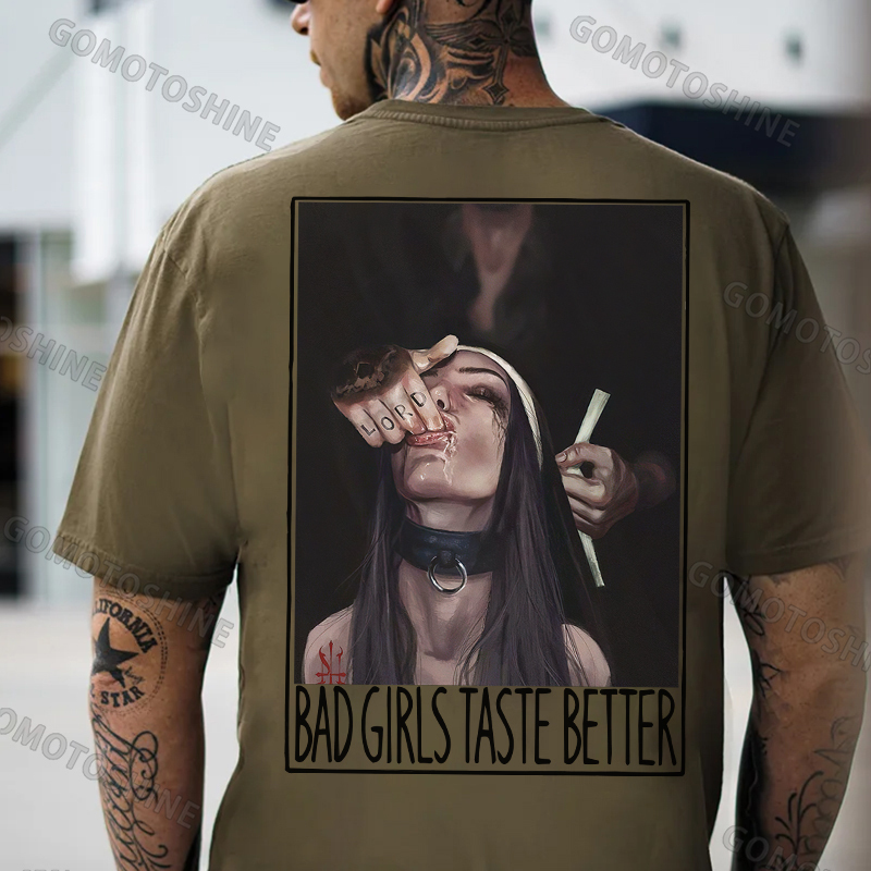 BAD GIRLS TASTE BETTER Suck Finger Nun Print Men's T-Shirt Image - 6