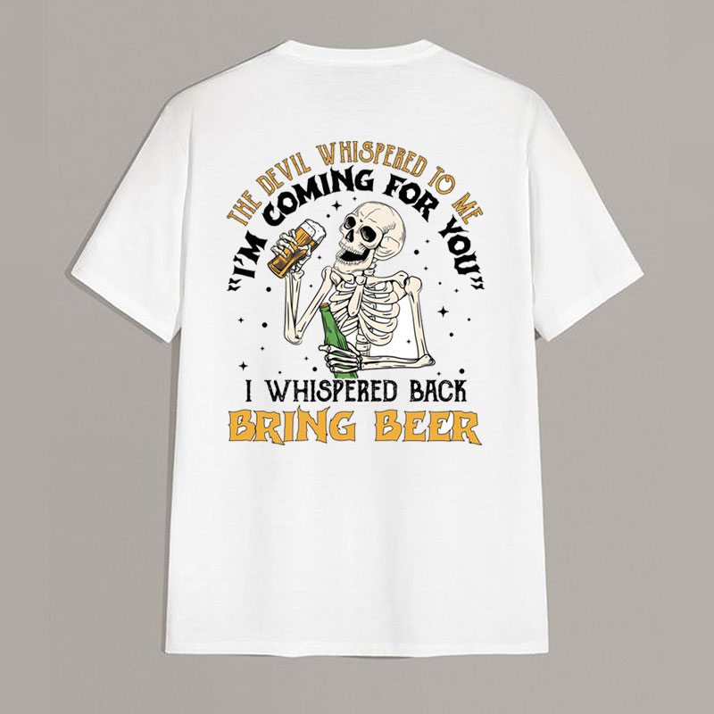 THE DEVIL WHISPERED TO ME Skeleton White Print T-shirt