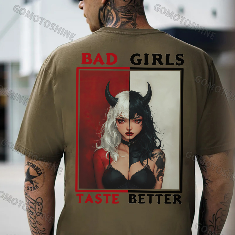 BAD GIRLS TASTE BETTER Black&White Devil Girl Print Men's T-Shirt