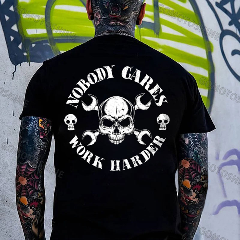 NOBODY CARES WORK HARDER Skull Print Men's T-Shirt