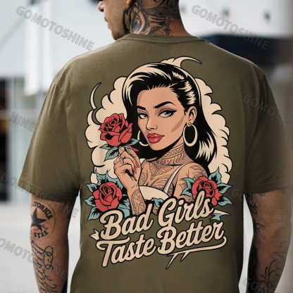 BAD GIRLS TASTE BETTER Sexy Tattooed Girl Print Men's T-Shirt