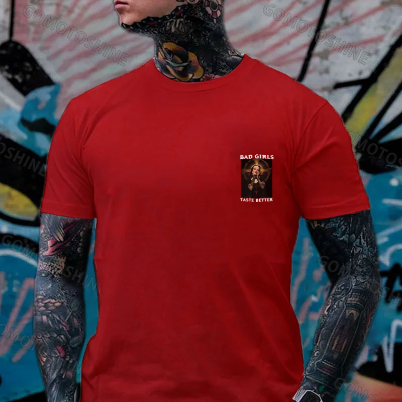 BAD GIRLS TASTE BETTER Sexy Tattooed Nun Print Men's T-Shirt