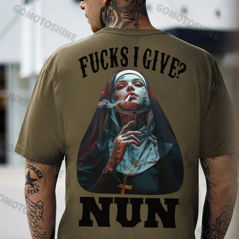 FUCKS I GIVE NUN Smoking Nun Print Men's T-Shirt