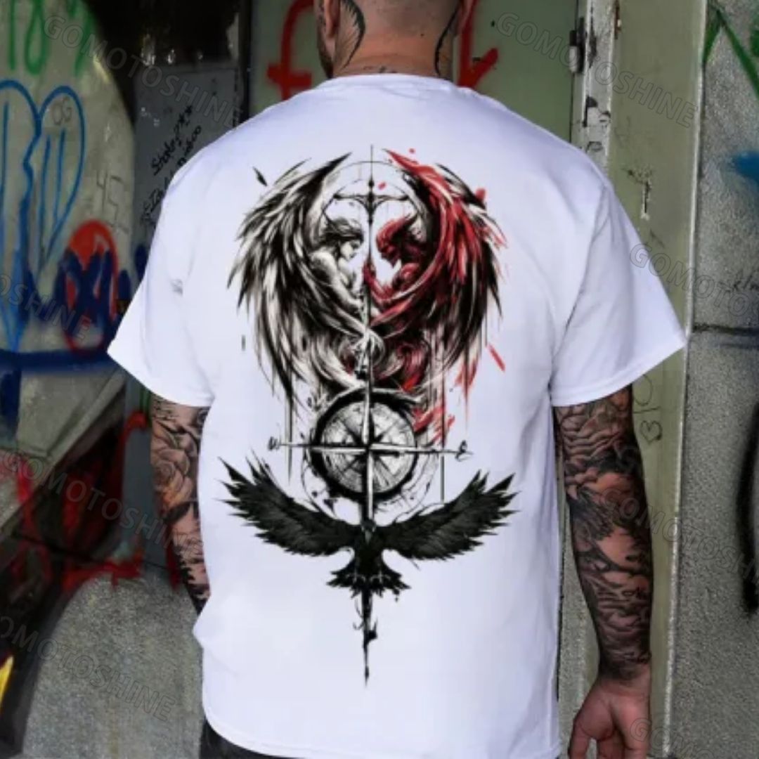 Fallen Angel  Compass Crow Dark Style Print Men's T-shirt