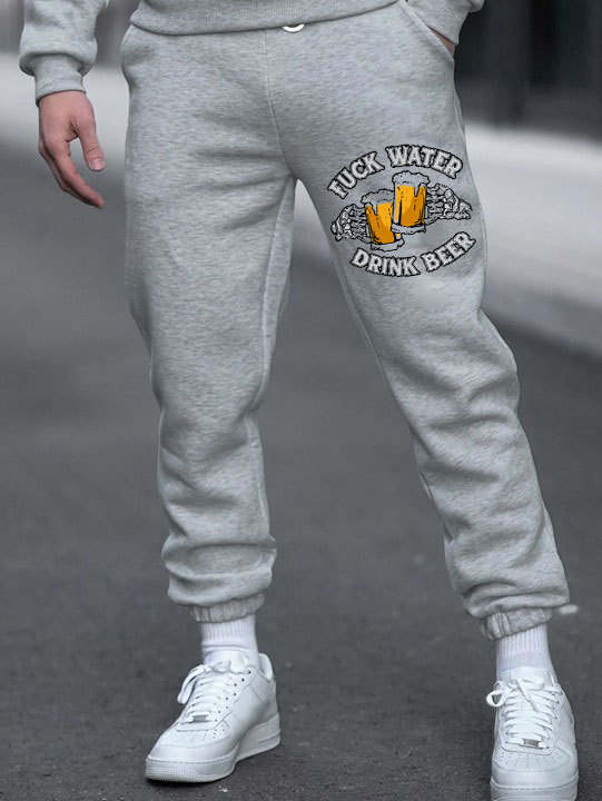 FUCK WATER DRINK BEER Cheerful Time Men's Print Sweatpants