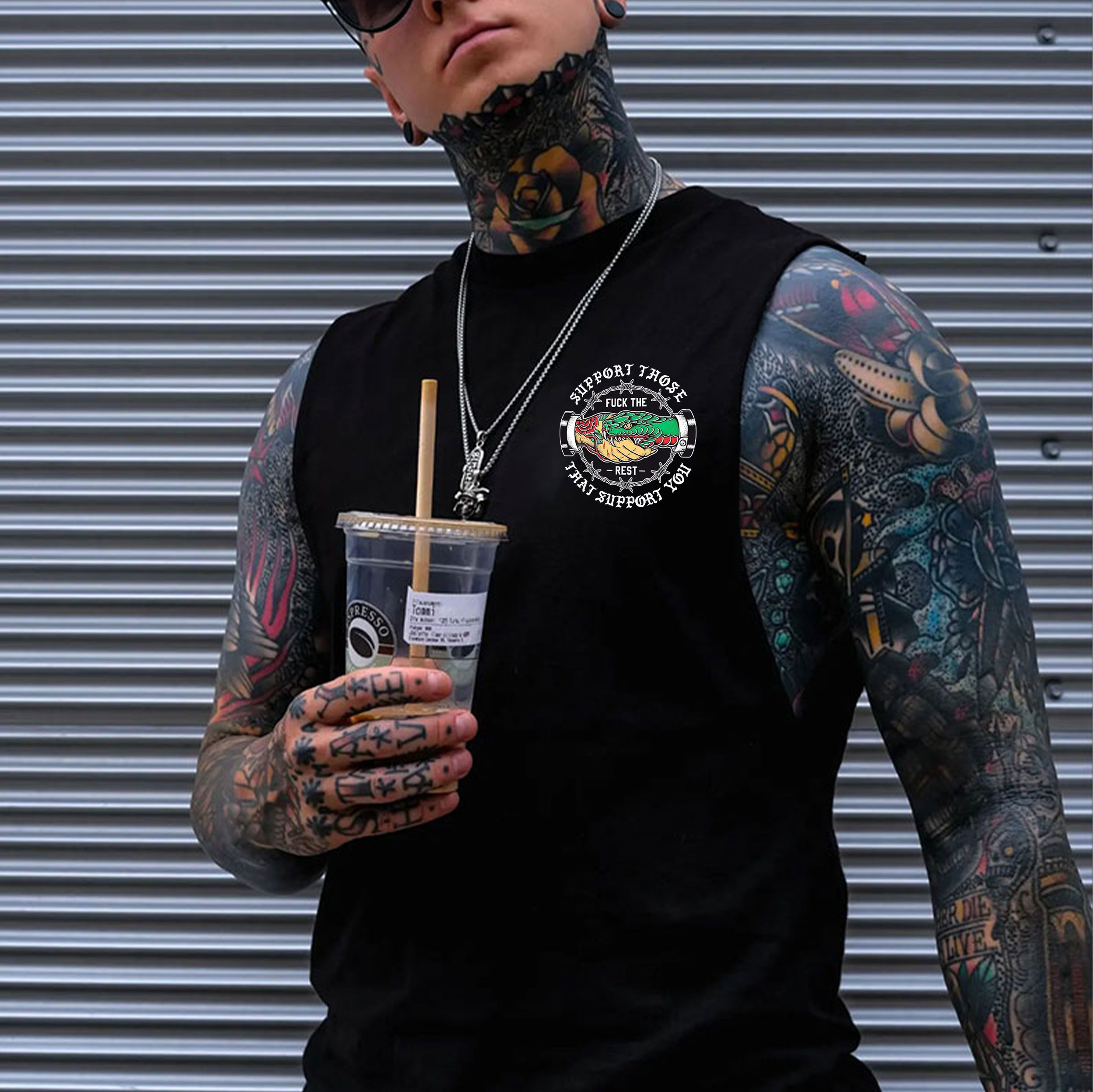 SUPPORT THOSE THAT SUPPORT YOU Black Print Vest