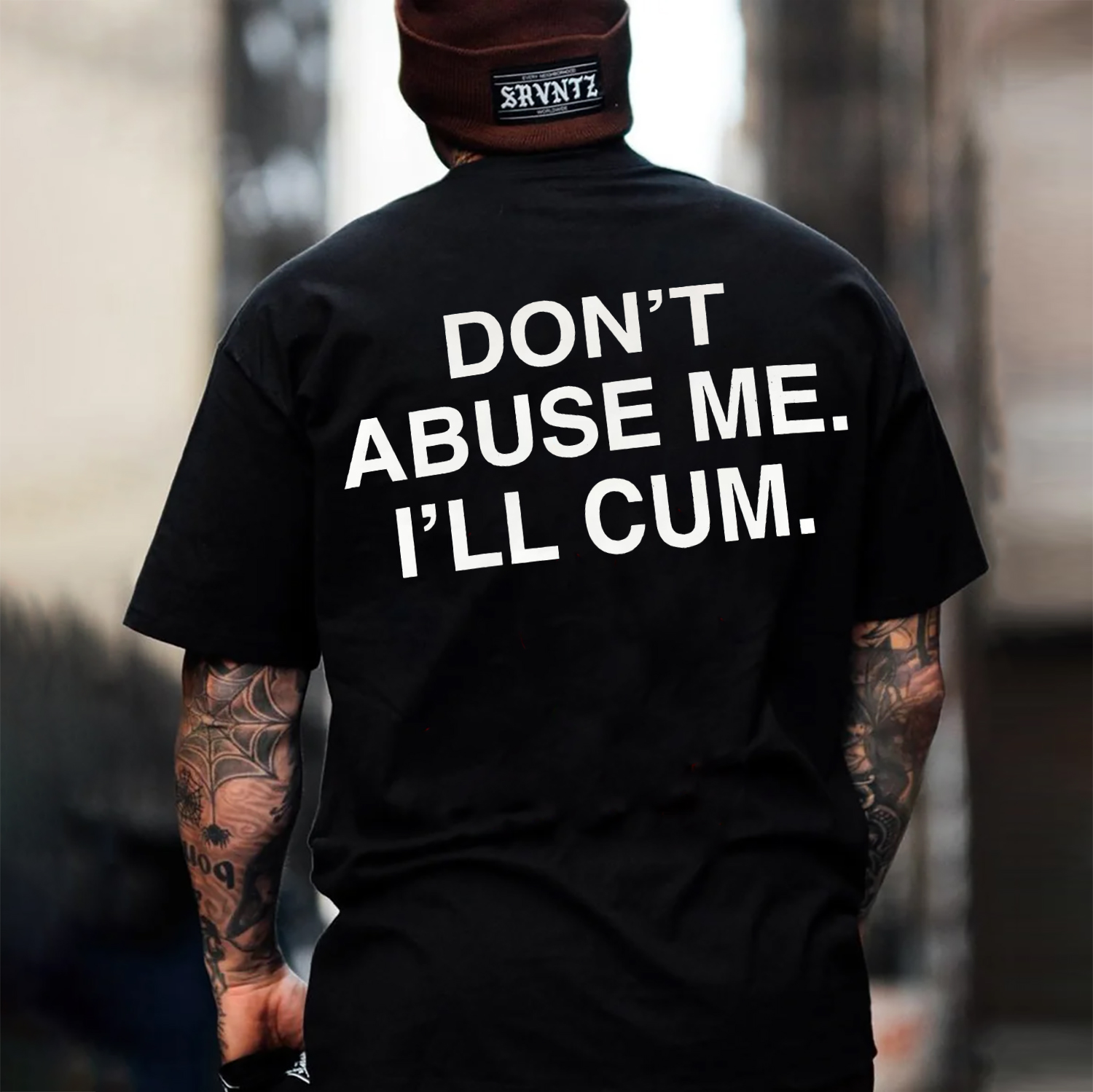DON'T ABUSE ME I'LL CUM Letter Black Print T-shirt