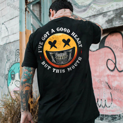 I'VE GOT A GOOD HEART BUT THIS MOUSE Skull&Evil Emoji Print Men's T-Shirt