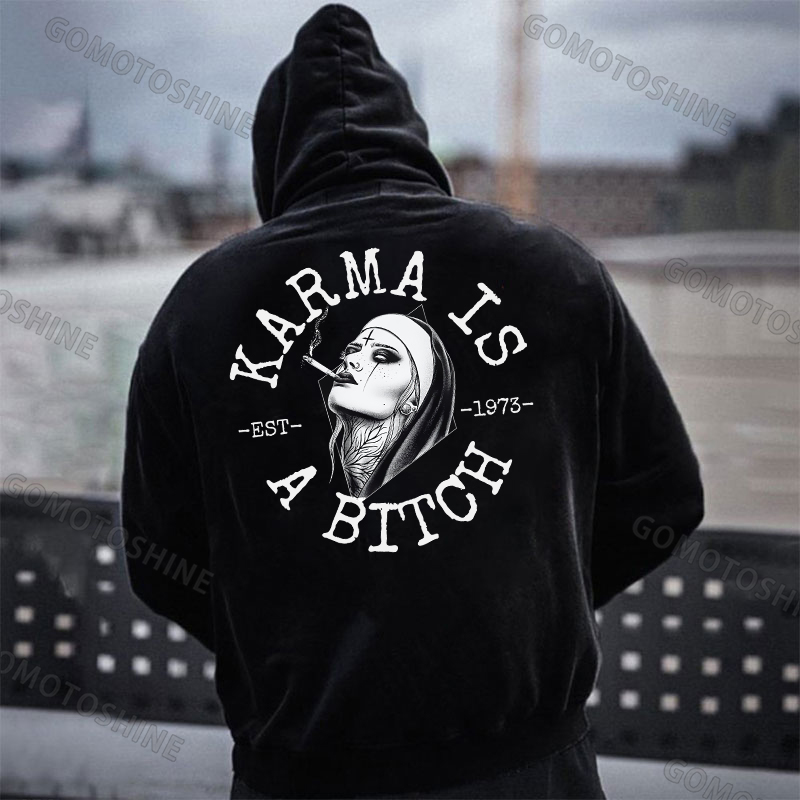 KARMA IS A BITCH Smoking Nun Print Men's Hoodie