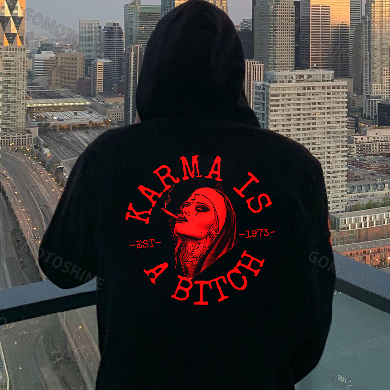 KARMA IS A BITCH Smoking Nun Print Men's Hoodie