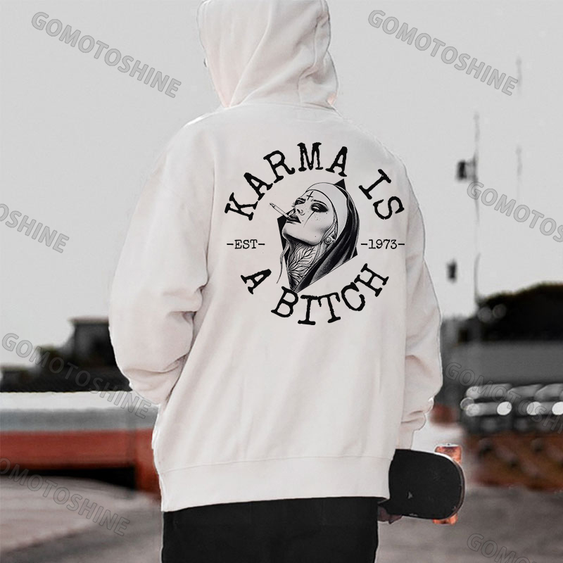 KARMA IS A BITCH Smoking Nun Print Men's Hoodie