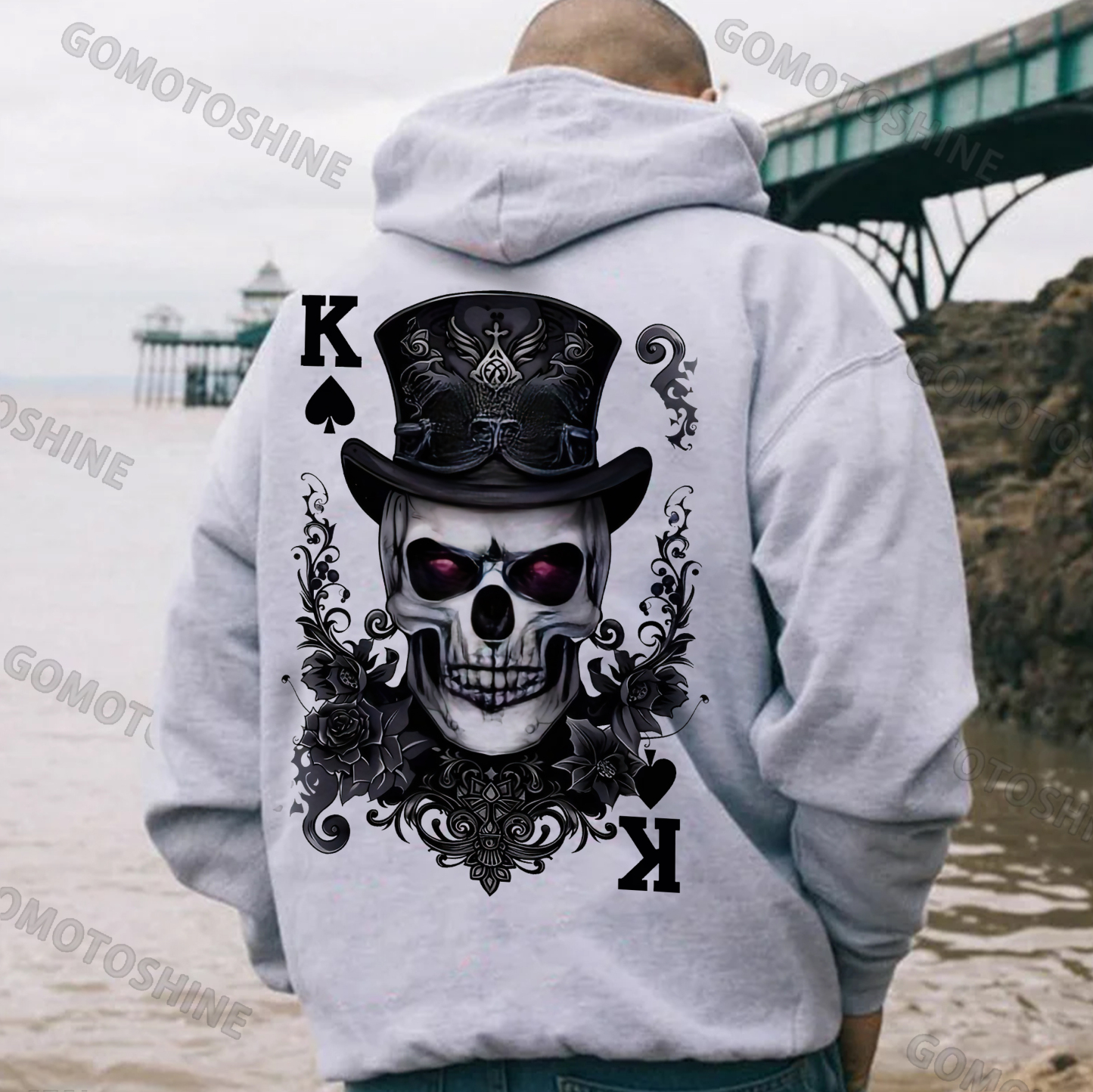 POKER K Spades Magician Skull Print Men's Hoodie