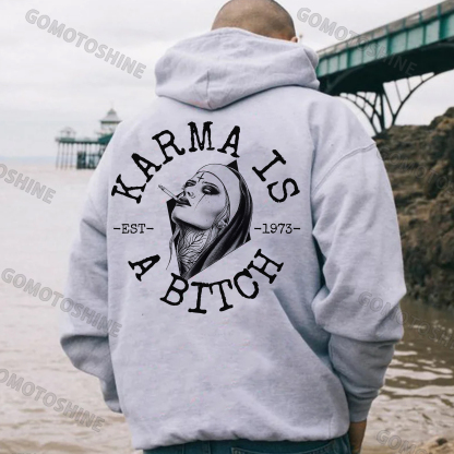 KARMA IS A BITCH Smoking Nun Print Men's Hoodie