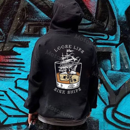 LOOSE LIPS SINK SHIPS Whisky Casual Black Print Hoodie