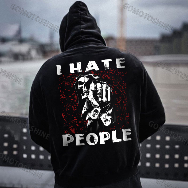 I HATE PEOPLE Defiant Skeleton Print Men's Hoodie