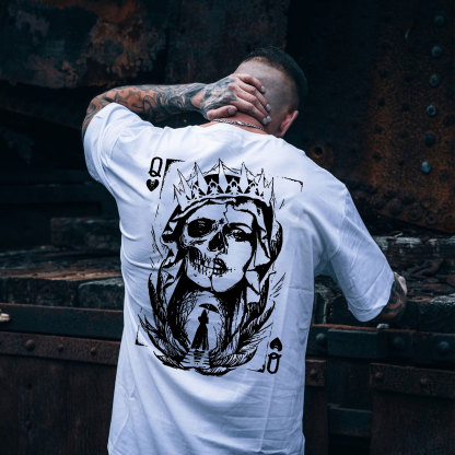 Poker Q Gloomy Queen Vintage Style White Print T-shirt