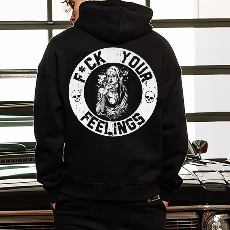 FUCK YOUR FEELINGS Smoking Nun Print Men's Hoodie