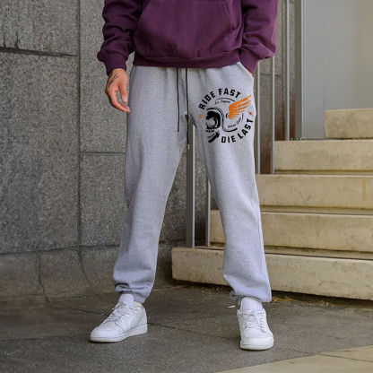 RIDE FAST DIE LAST Skull with Helmet Men's Print Sweatpants