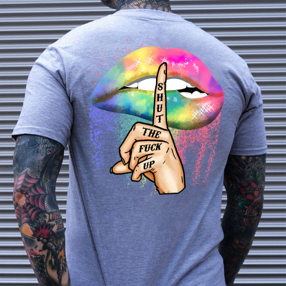 SHUT THE FUCK UP Iridescent Lips Print Men's T-shirt