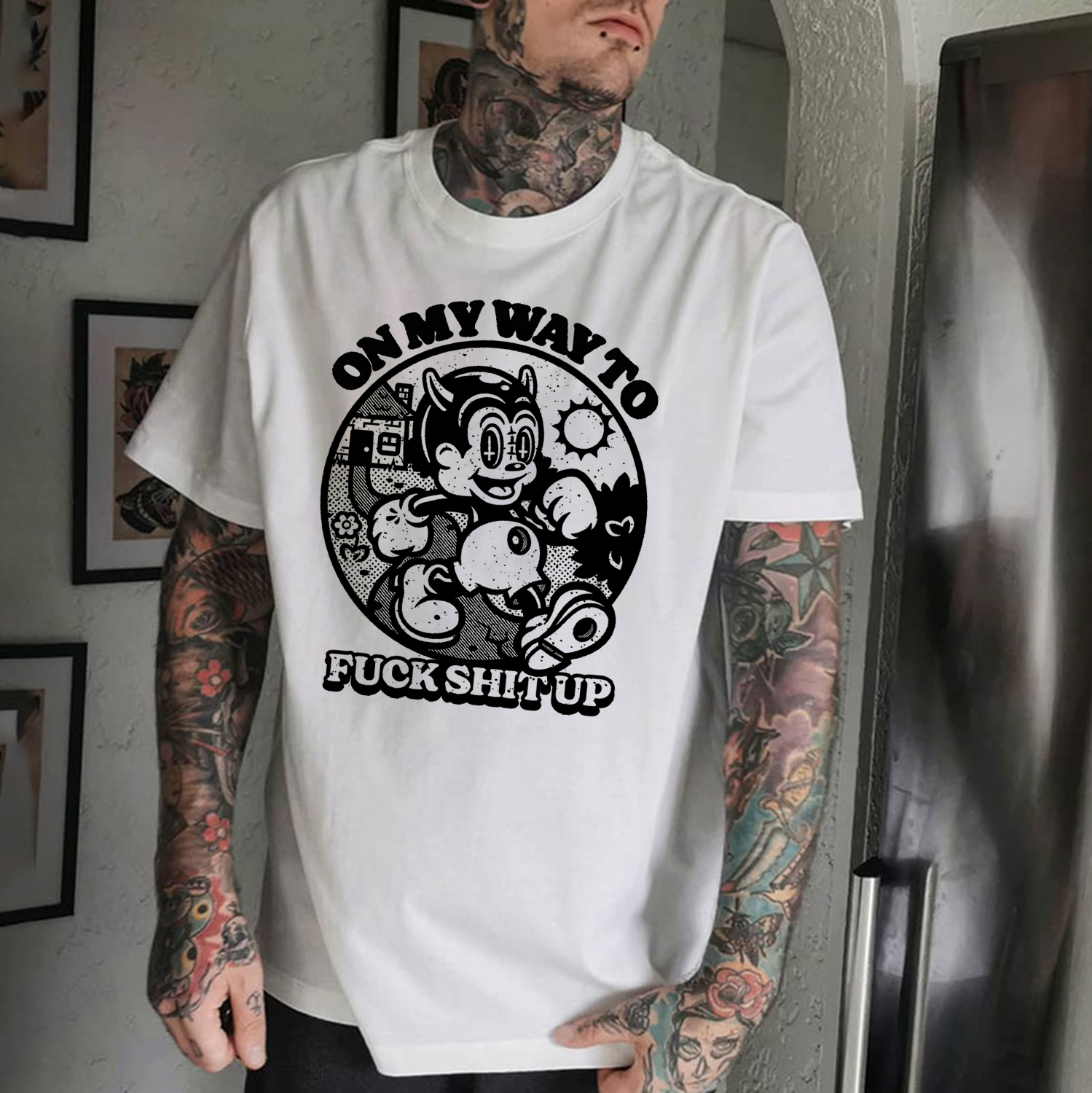 ON MY WAY TO FUCK SHIT UP Little Devil Print Men's T-shirt