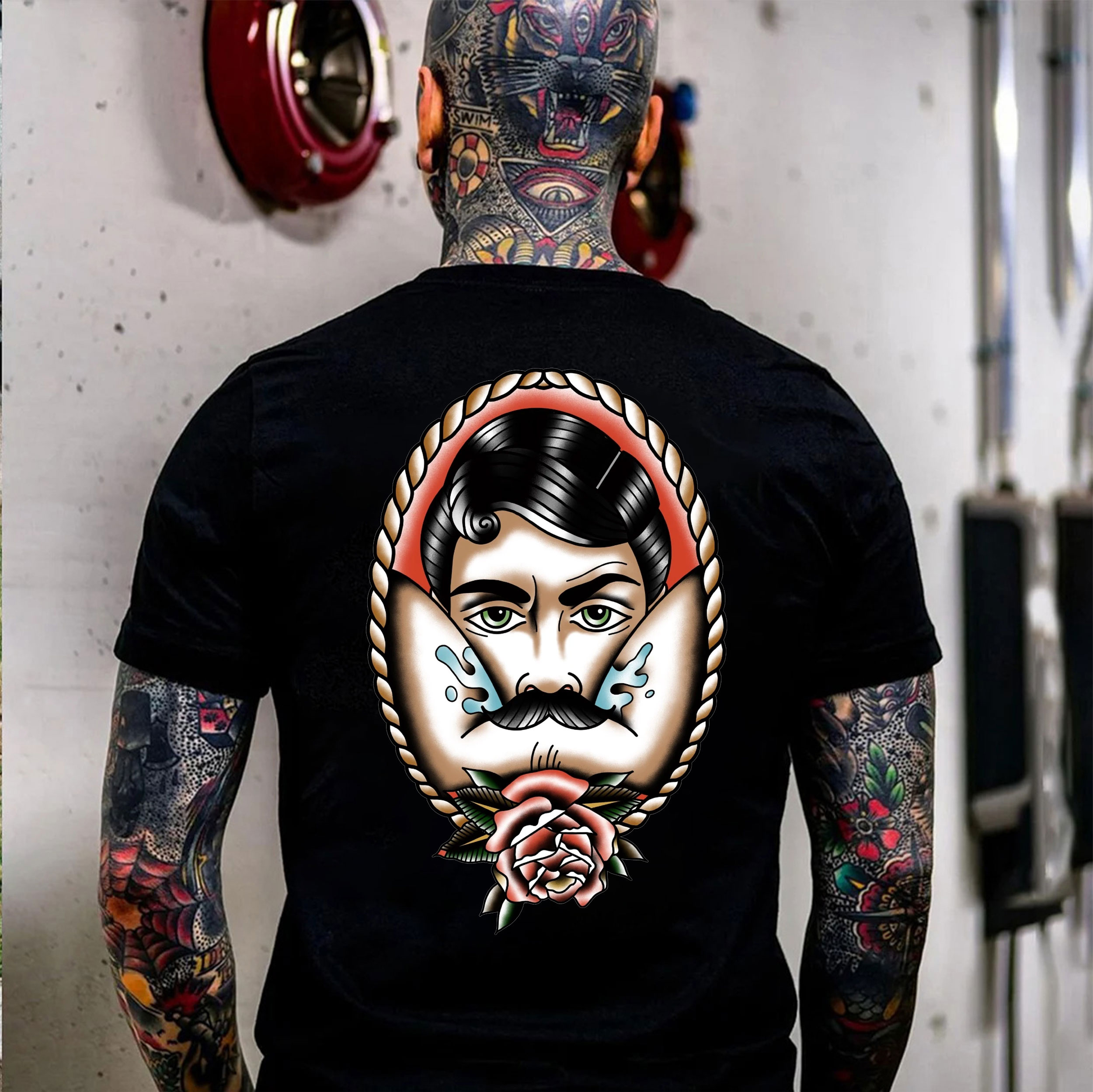Vintage Rose with Beard Man in the Mirror Print Men's T-shirt