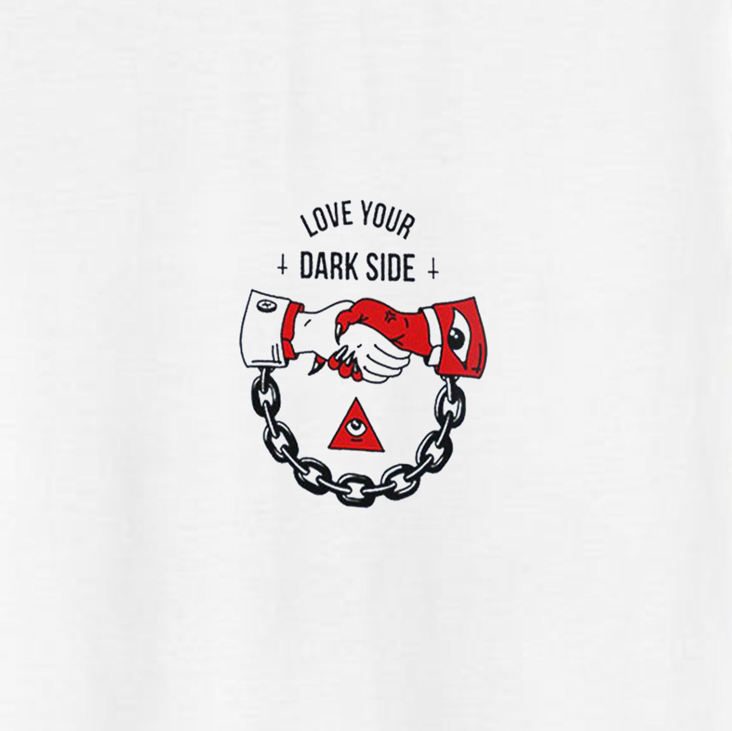 LOVE YOUR DARK SIDE Shaking Hands Graphic White Print T-shirt