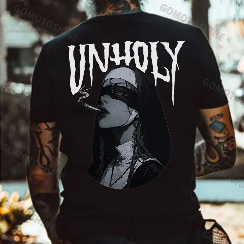 UNHOLY Smoking Blindfolded Nun Print Men's T-Shirt