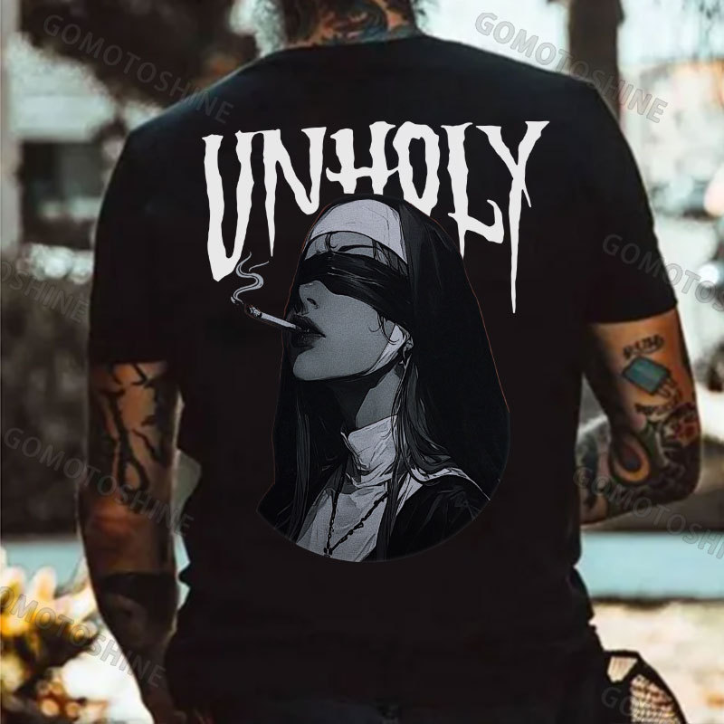 UNHOLY Smoking Blindfolded Nun Print Men's T-Shirt