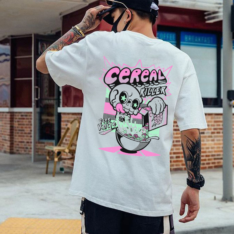 CEREAL KILLER Skull with Food White Print T-shirt