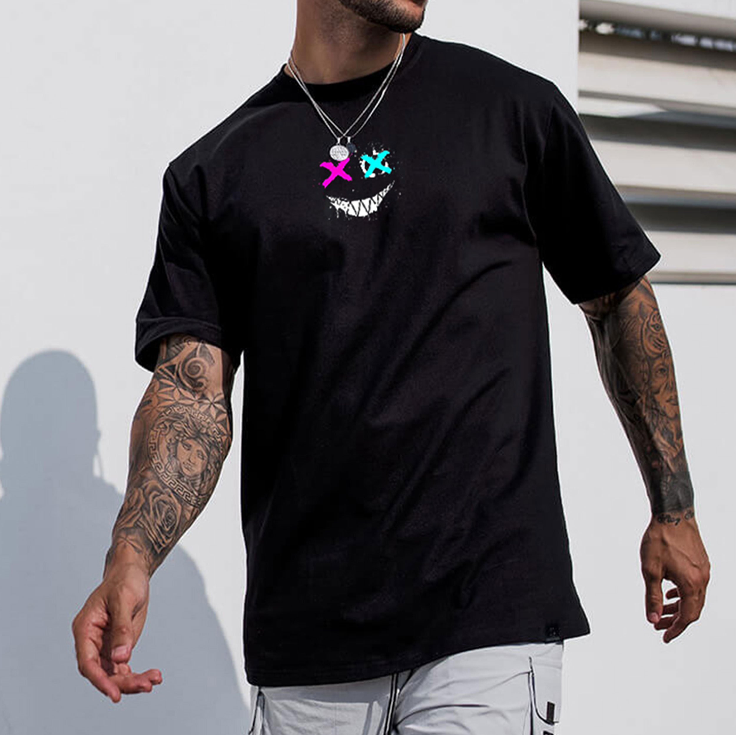 Evil Emoji Graphic Black Print T-Shirt Image - 6