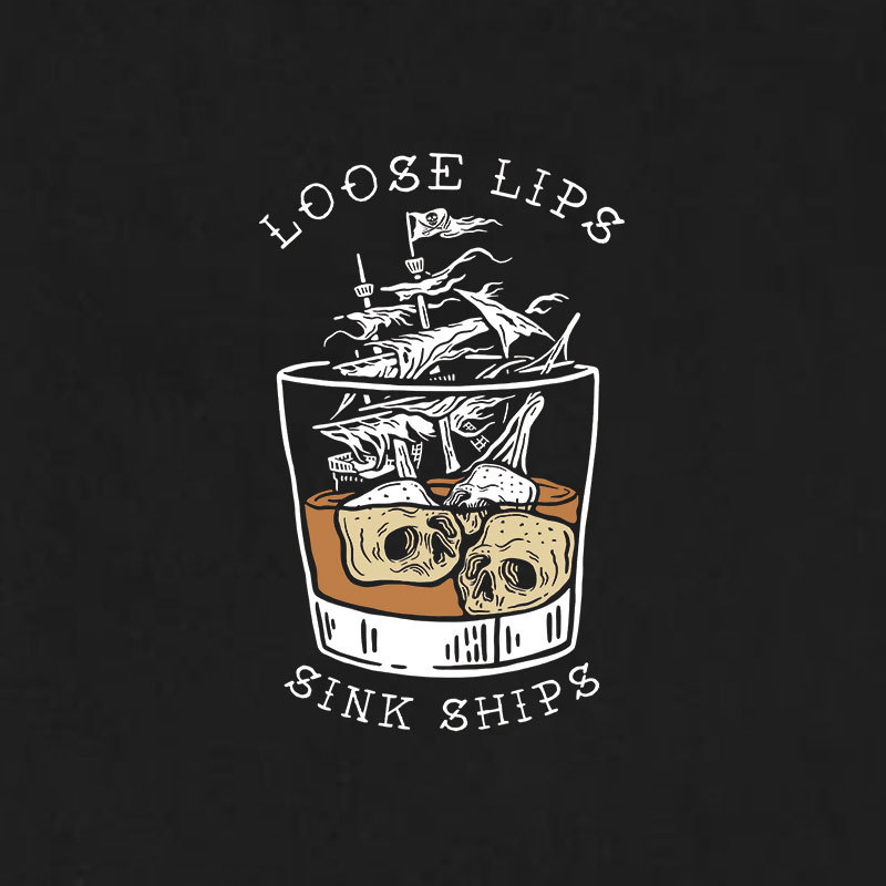 LOOSE LIPS SINK SHIPS Skulls Ship in the Water Graphic White Print T-shirt