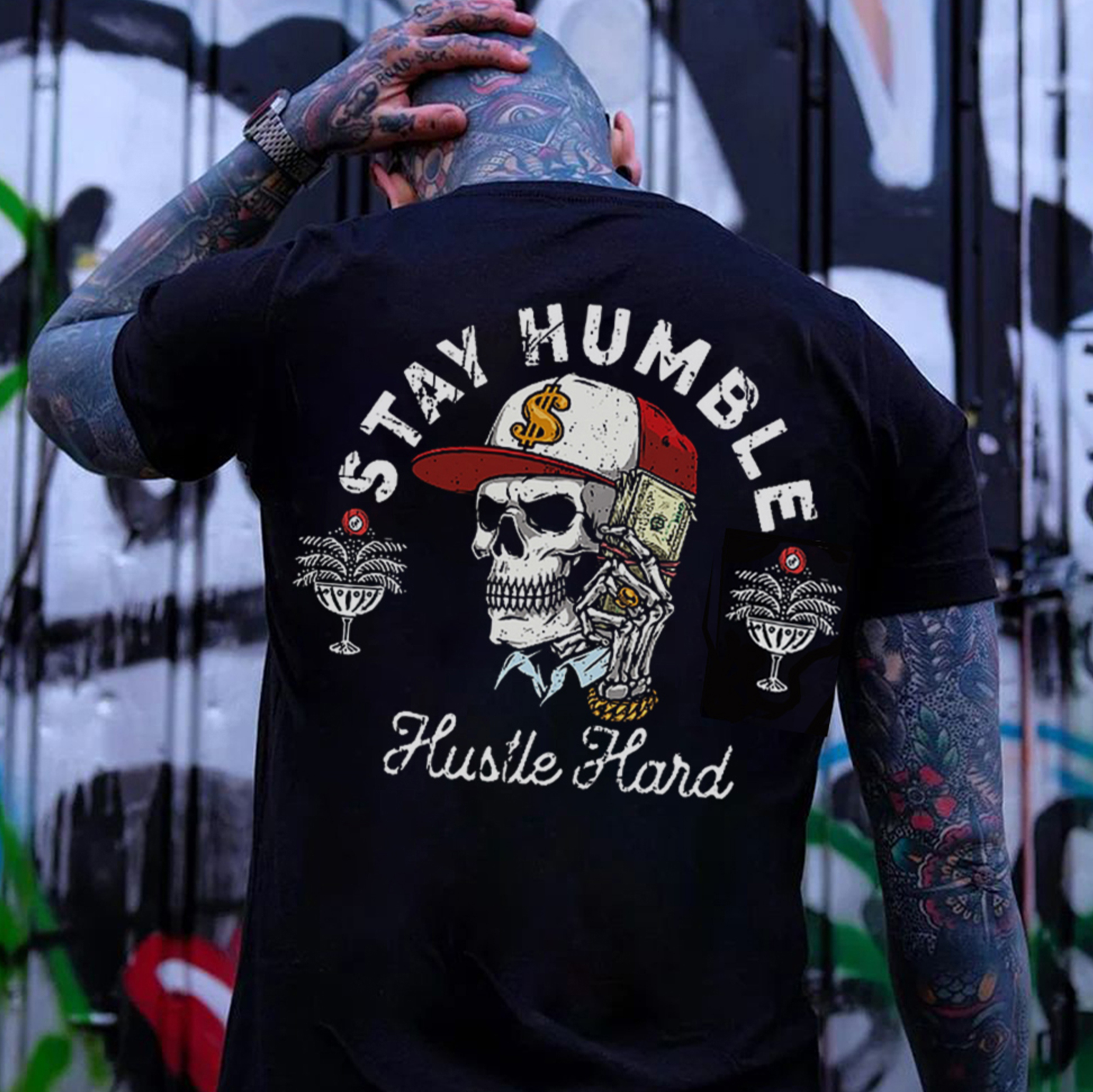 STAY HUMBLE Skull Black Print T-shirt