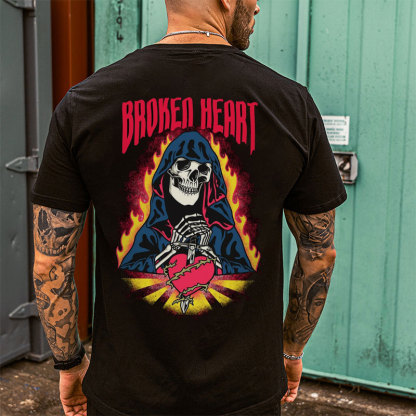 BROKEN HEART Skeleton Black Print T-shirt