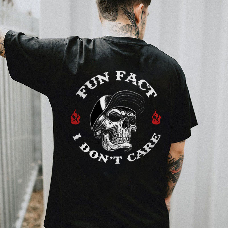 FUN FACT I DON'T CARE Skull Print Men's T-shirt