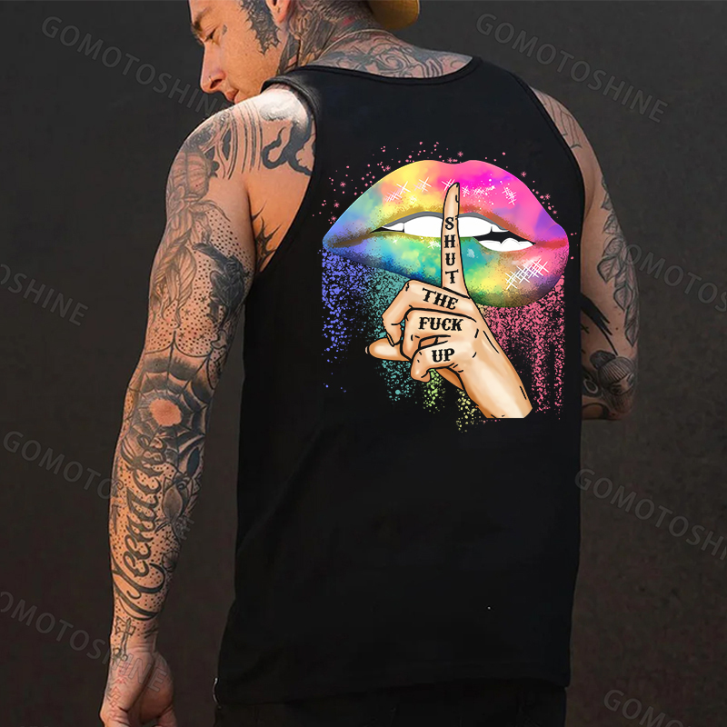 SHUT THE FUCK UP Iridescent Lips Print Men's Vest