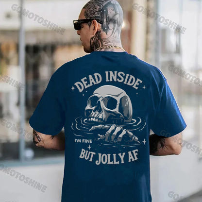 DEAD INSIDE BUT JOLLY AF Drowning Skeleton Print Men's T-Shirt